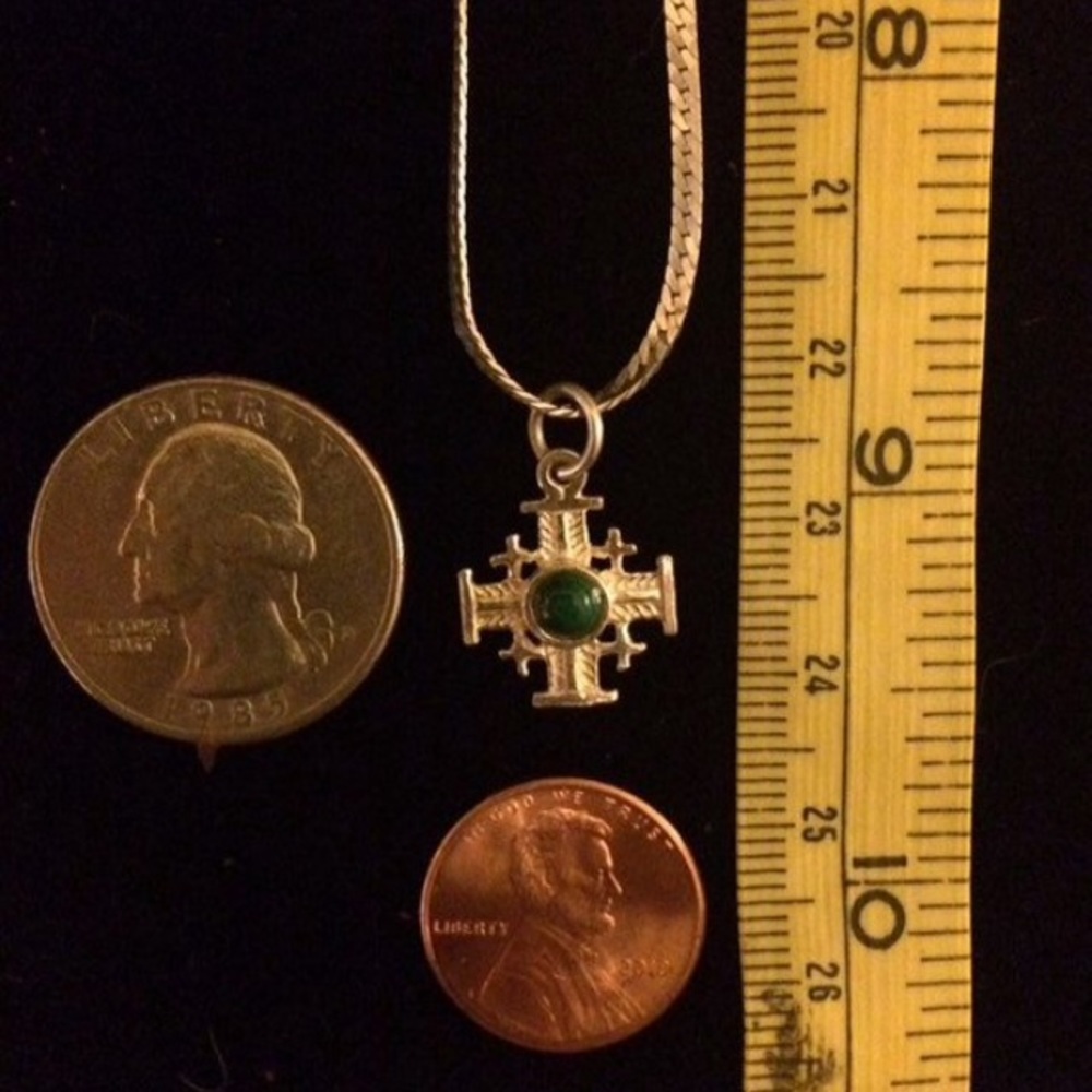 18" Silver Flat Snake Chain w/ Greek Cross Vintage - Picture 2 of 8